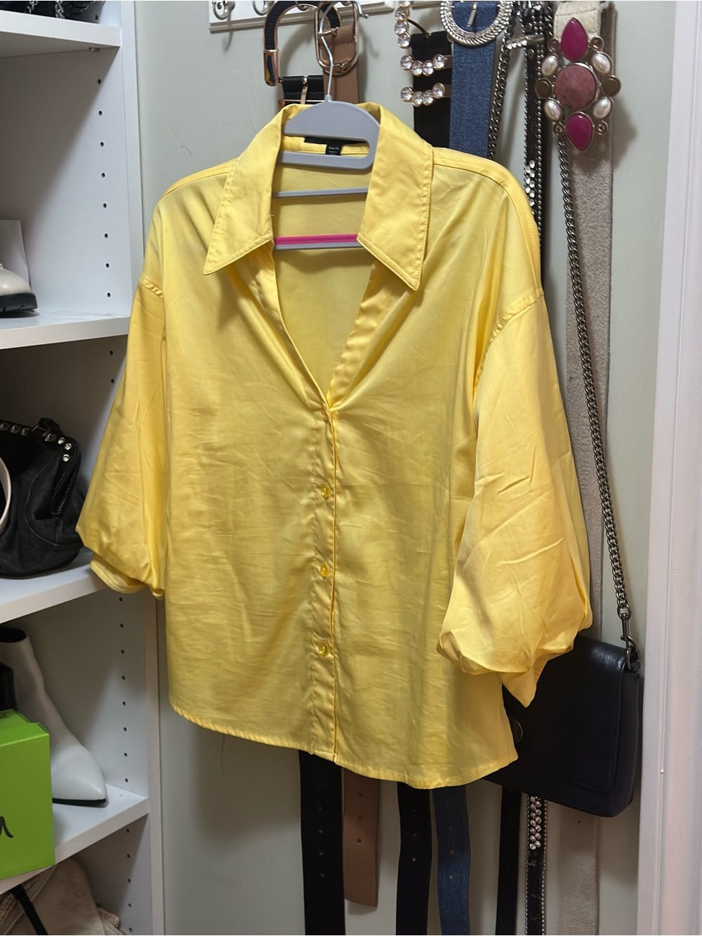Boston Proper Sunny Yellow Button-Front Collared Blouse